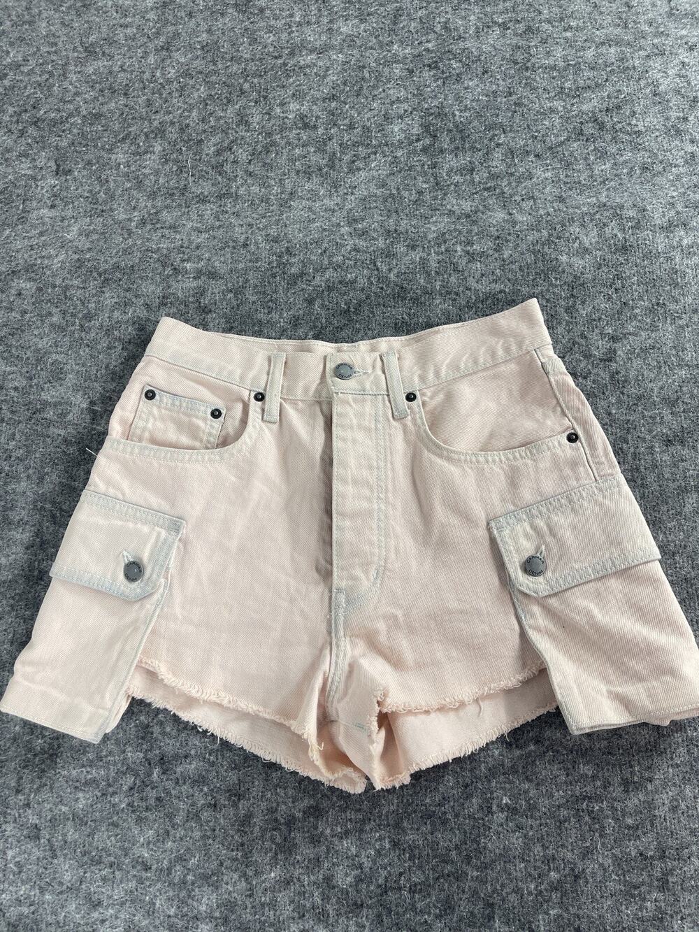 Carmar Shorts Women 26 Pink Denim Jean Distressed Cargo Pockets Button Fly N204